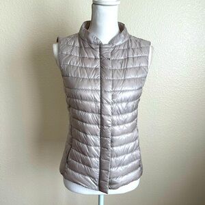 Herno down Vest grey puffer short collar zipper buttons pockets sleeveless